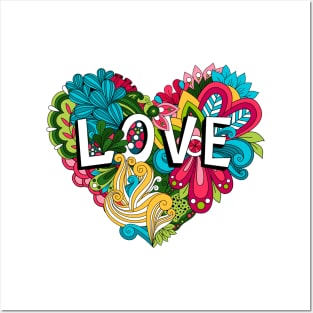 doodle love heart shape Posters and Art